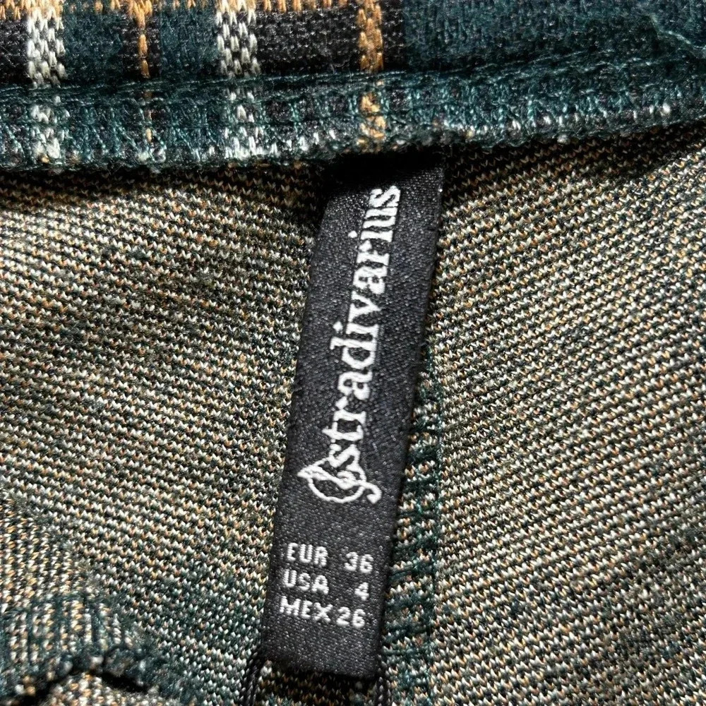 Stradivarius Green Plaid Skinny Trouser Pants Size 4 - Picture 4 of 9